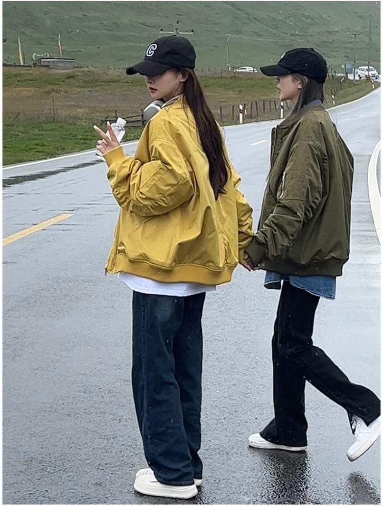 Actual shot of Korean style American flight suit down jacket for women loose neutral style work jacket