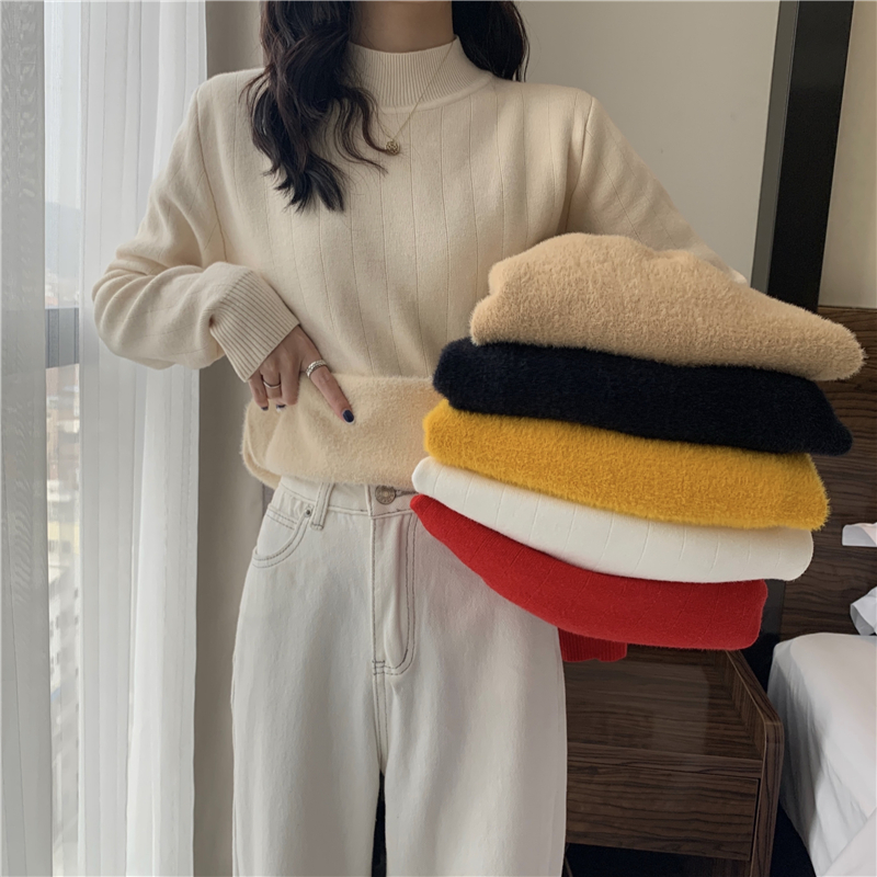 Half-turtle collar, velvet and thickened bottoming shirt, lazy style sweater for women, spring, autumn and winter 2023 new long-sleeved sweater