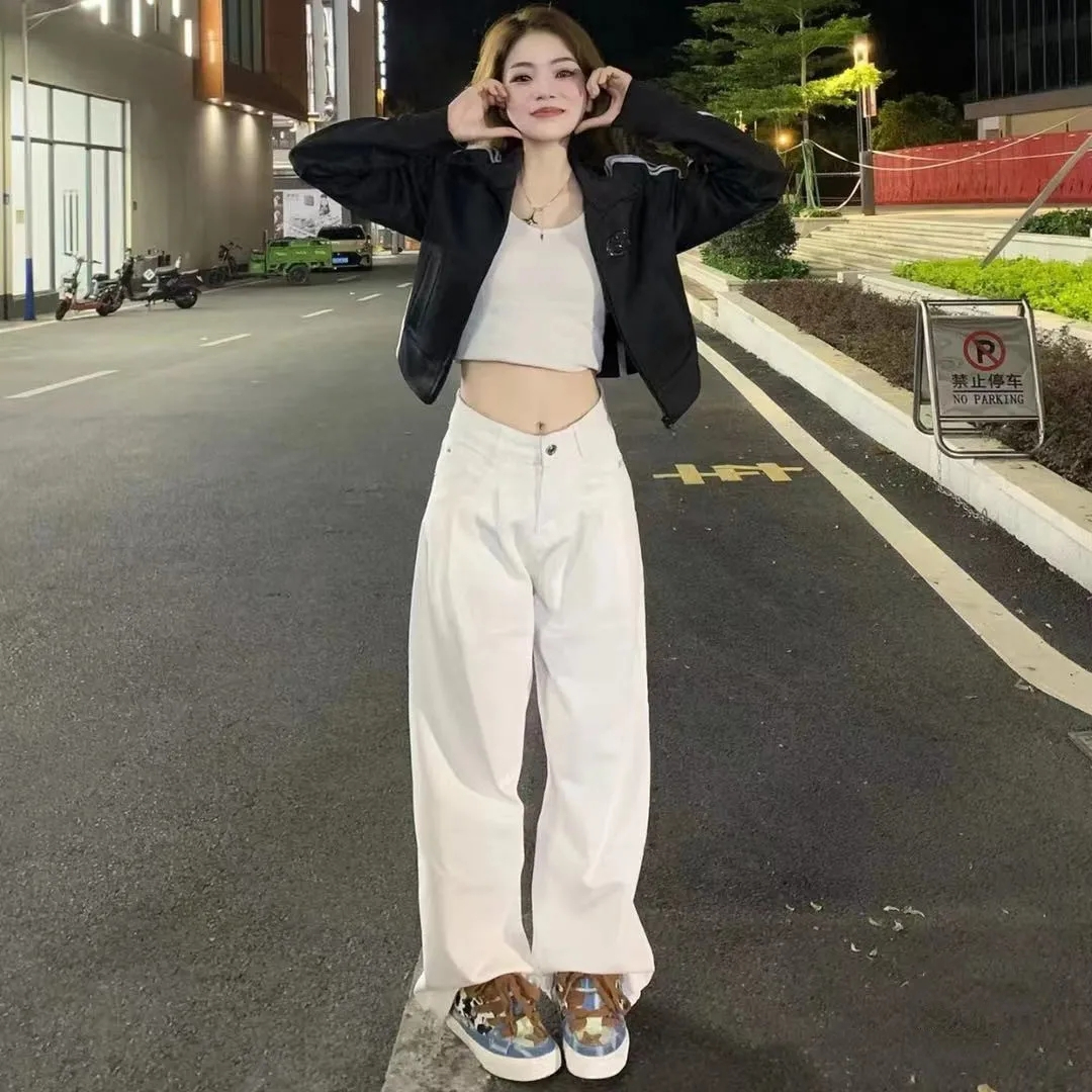 高腰牛仔闊腿褲女秋新款梨形身材顯瘦直筒褲寬鬆小個子拖地褲