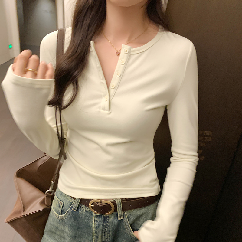 實拍圖基礎款小個子正肩長袖T恤女秋冬2023新款打底百搭短款上衣