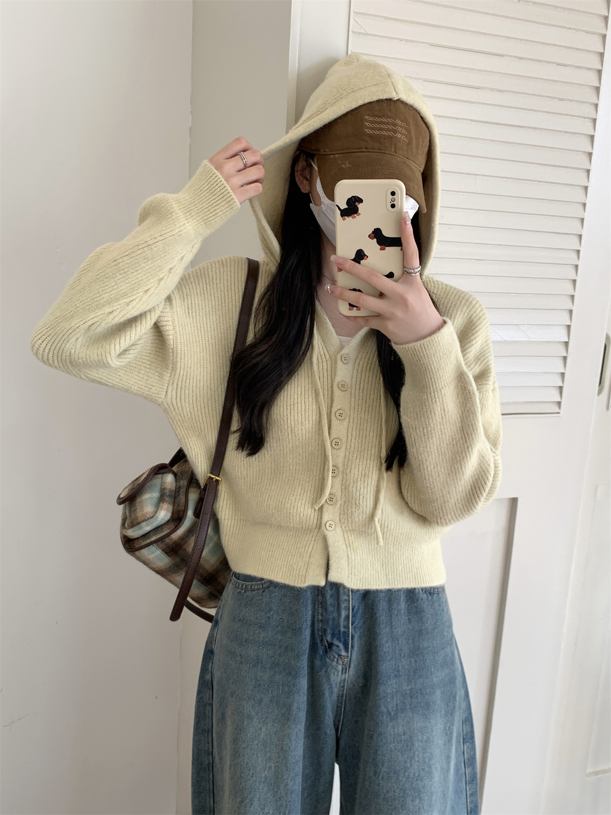 實拍 秋冬韓版連帽寬鬆短款糖果色北極絨百搭針織毛衣外套女