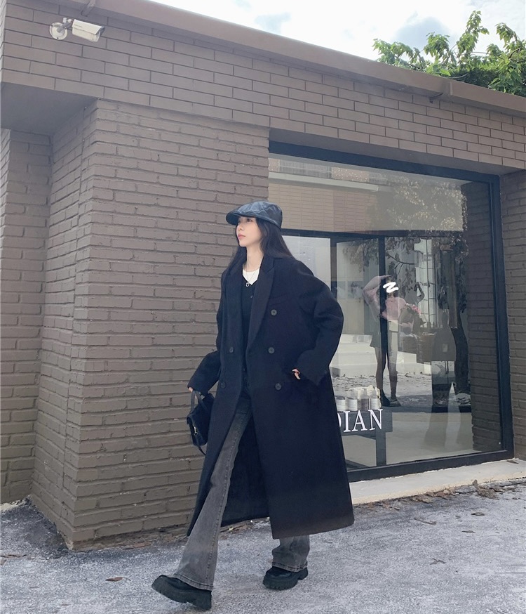 實拍~大碼女裝中長款毛呢外套氣質大衣秋冬新款上衣顯瘦百搭