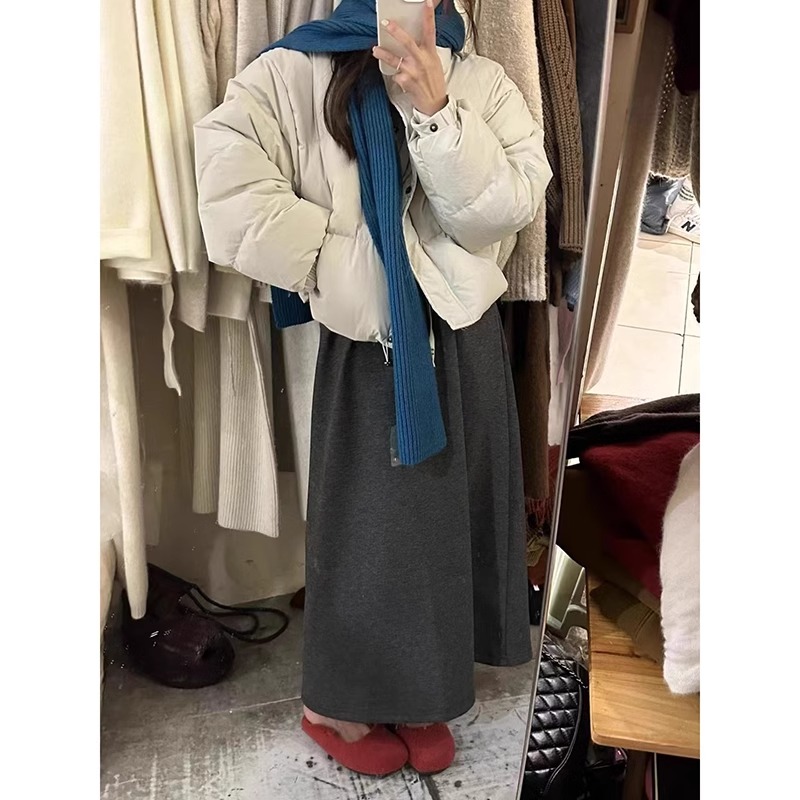 立領防風90白鴨絨羽絨服短外套女23冬季新款簡約百搭小個子棉服厚
