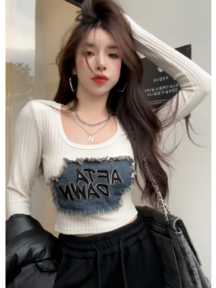 Hot girl slimming long-sleeved T-shirt design niche bottoming shirt women's autumn and winter new style inner short top