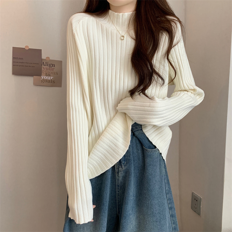 Actual shot of the new version of Korean style lazy style loose long knitted sweater