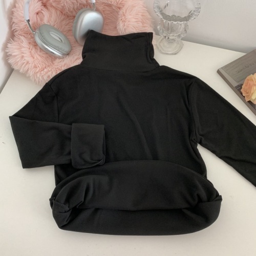 Actual shot of autumn and winter German velvet versatile high-neck long-sleeved T-shirt for women to wear outside and inside solid color bottoming top