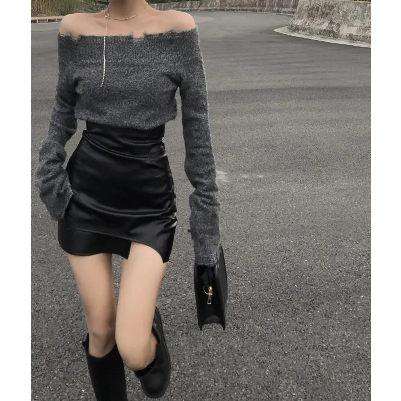 大碼辣妹皮裙半身裙女春秋2023胖mm高腰黑色包臀裙A字短裙PU皮裙