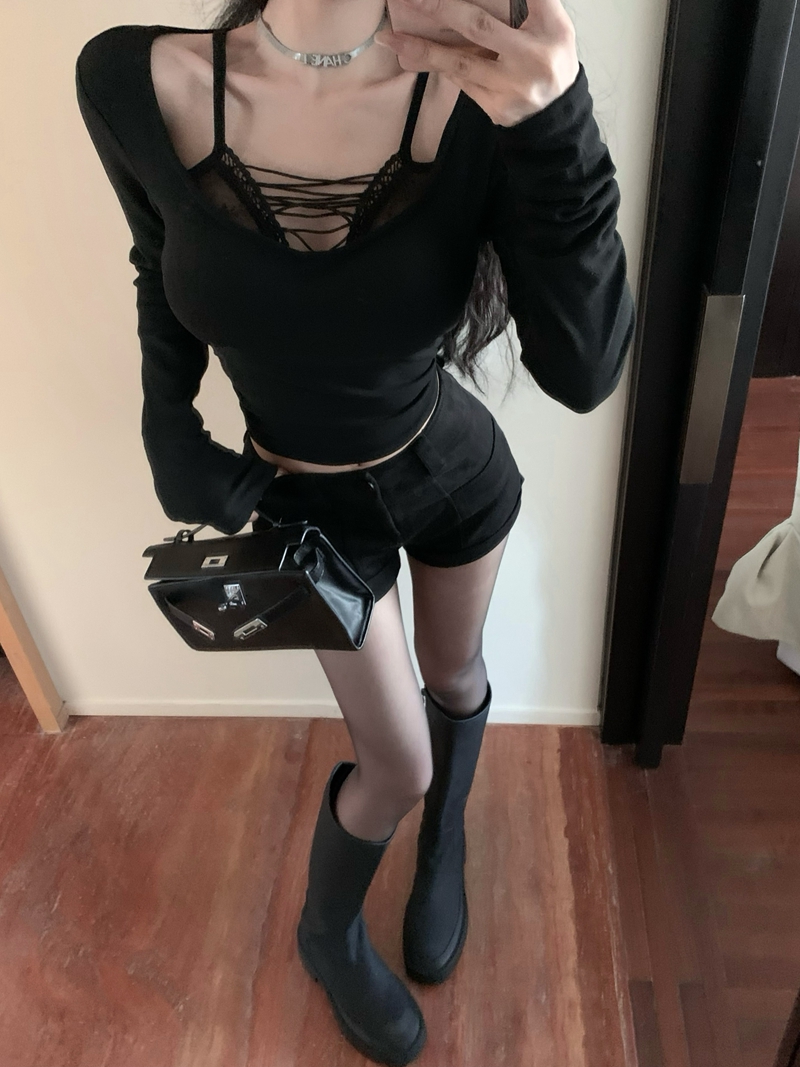 實拍性感辣妹風自帶胸墊羊絨蛋白親膚T修身純欲內搭打底上衣