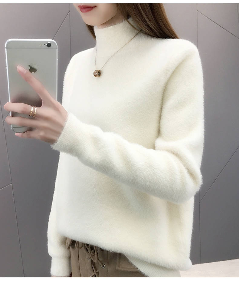 仿水貂絨毛衣女2023秋冬新款寬鬆外穿慵懶風加厚女冬季針織打底衫