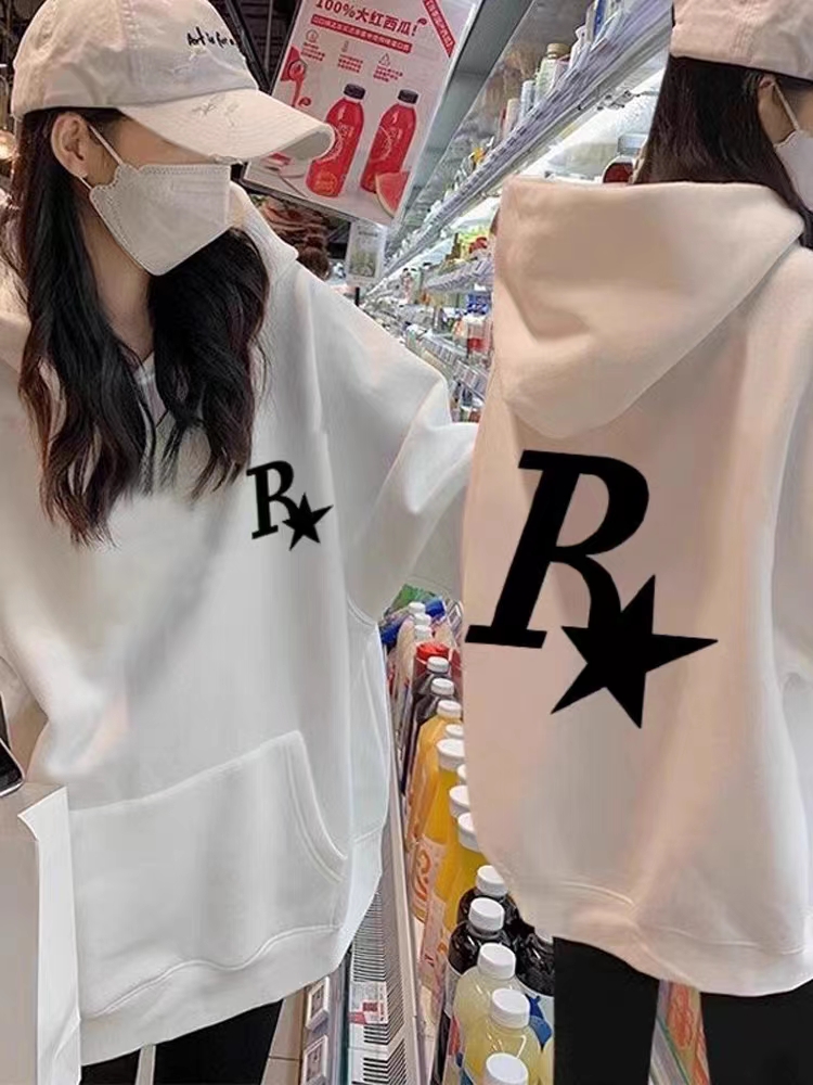 衛衣女新款加絨加厚黑色連帽減齡上衣套裝