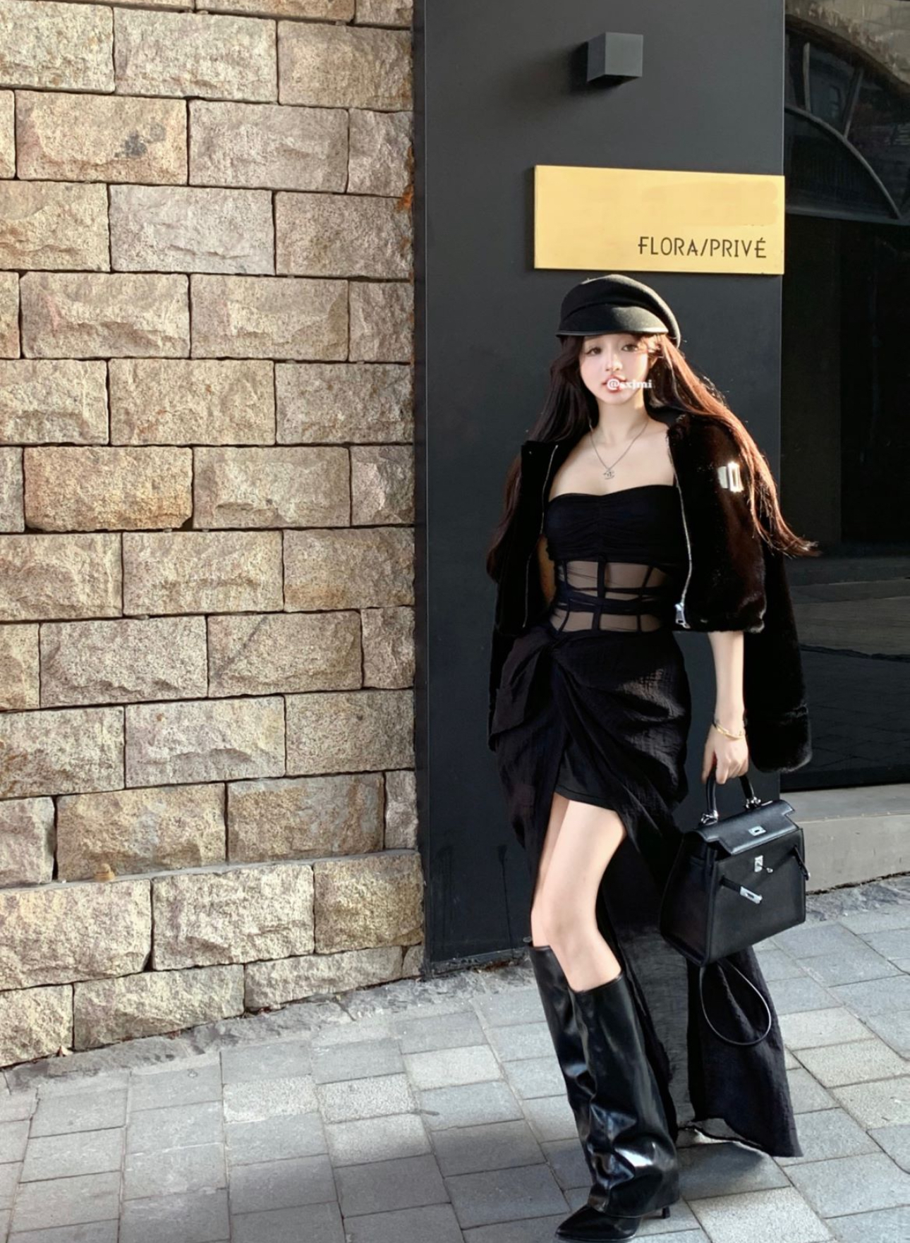 Real shot of dark daughter short millet mink high-end plush jacket deconstructed tube top French suspender skirt