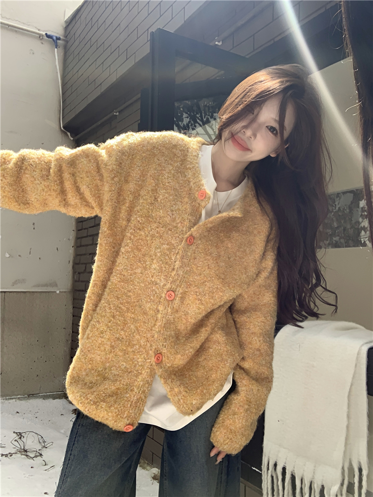 實拍~大碼女裝慵懶風毛衣外套上衣+寬鬆長袖白色打底T恤百搭