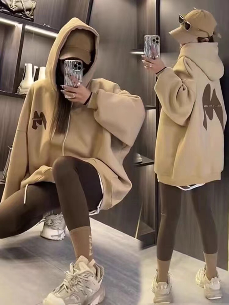 華棉複合 秋冬 印花衛衣女連帽簡約撞色高級感上衣