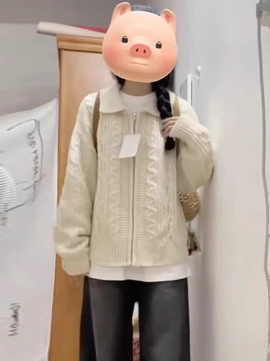 小個子慵懶風軟糯白色毛衣女秋冬季2023年新寬鬆針織開衫外套