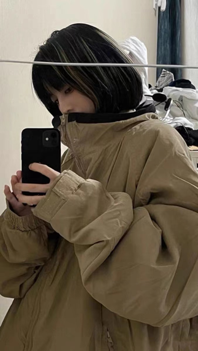 外套棉服官方卡其色寬鬆百搭復古風加絨加厚外套女工裝男女