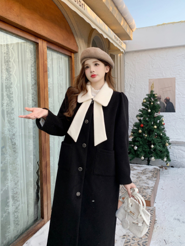 Actual shot of winter Korean style design quilted dress coat woolen jacket