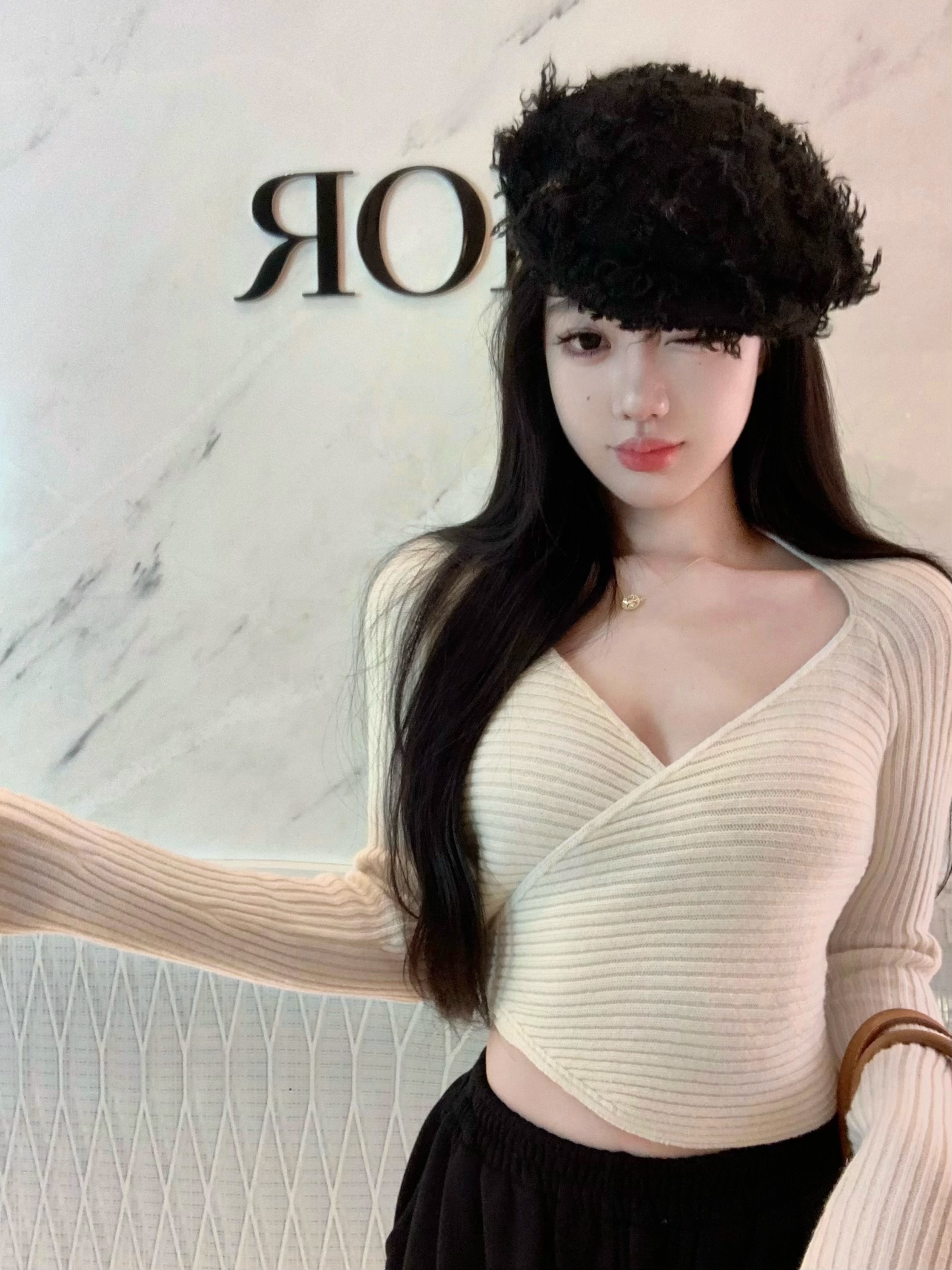 實拍 天鵝頸/純欲交領系帶針織衫女修身顯瘦內搭打底衫