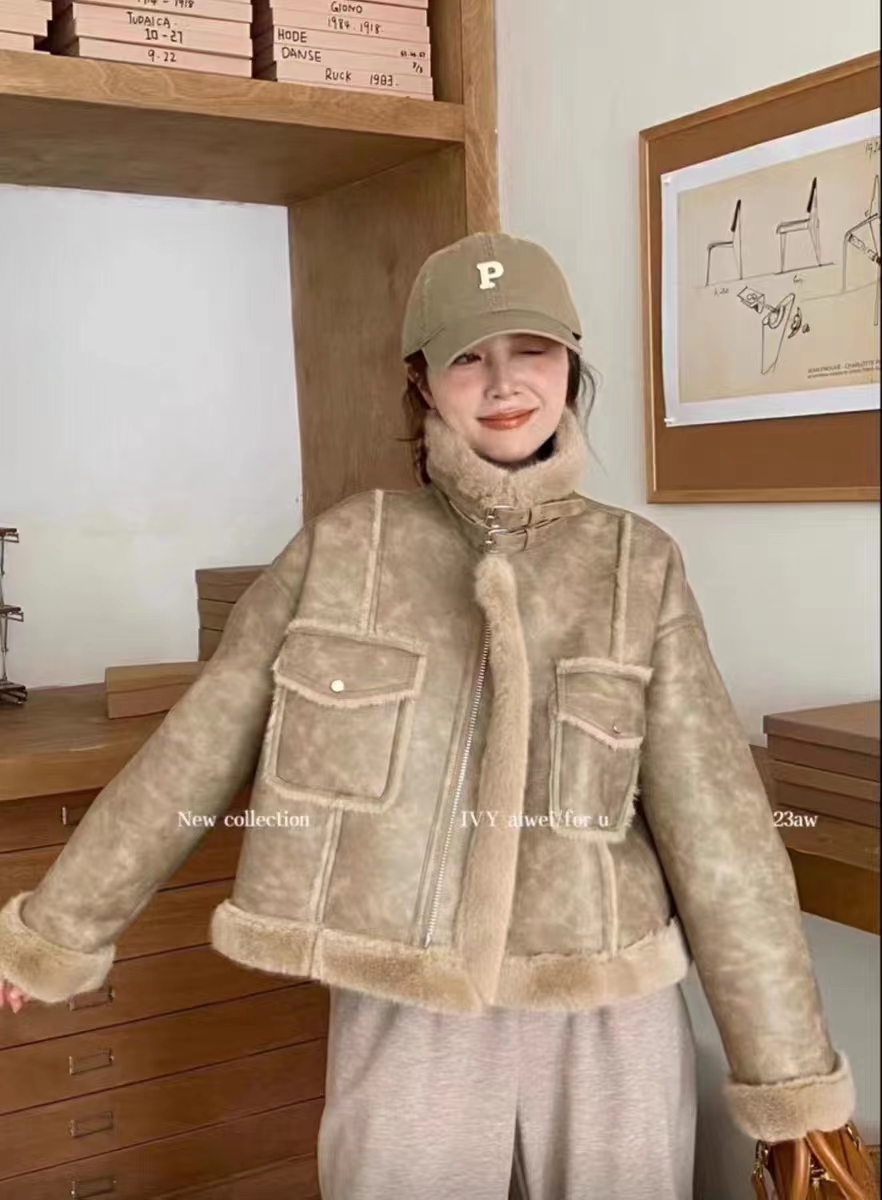 Autumn and winter new Korean style retro loose motorcycle style imitation short style thickened jacket