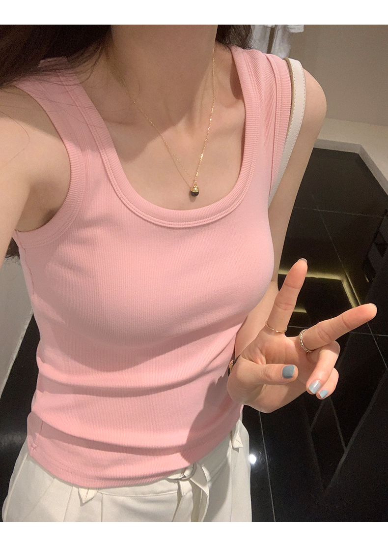 秋冬新款螺紋德絨磨毛帶胸墊純色保暖背心