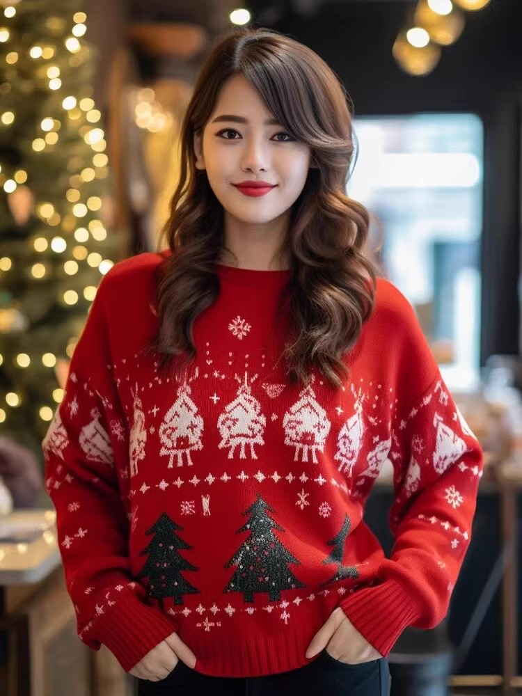 歐貨重工聖誕新年紅色毛衣女秋冬高級感超好看小香風軟糯針織上衣
