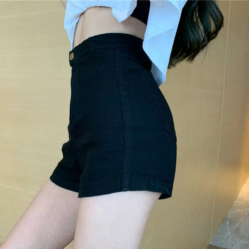 2023女裝新款修身百搭彈力牛仔短褲高腰顯瘦包臀性感熱褲直筒褲子