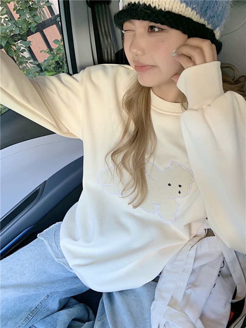 實拍 毛絨小狗可愛衛衣女加絨加厚圓領寬鬆上衣