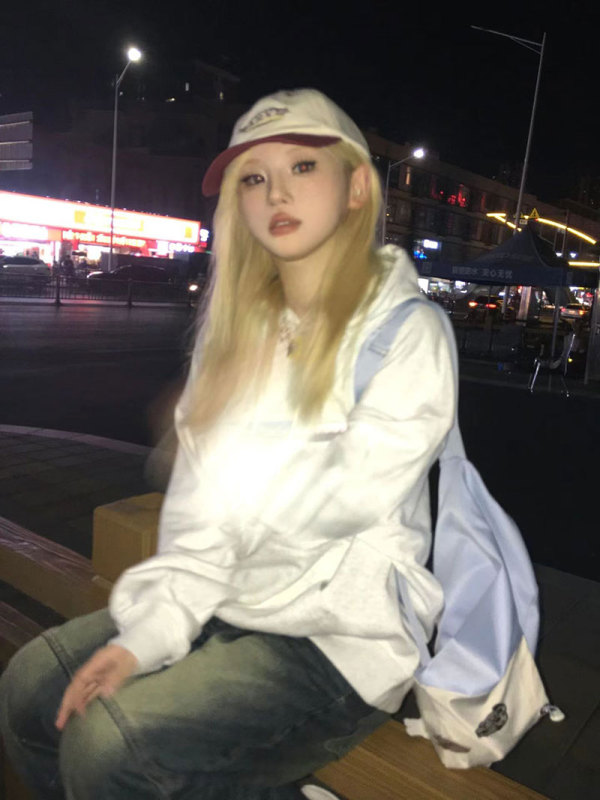 美式復古重磅灰色vintage連帽衛衣女秋冬加絨加厚oversize外套潮