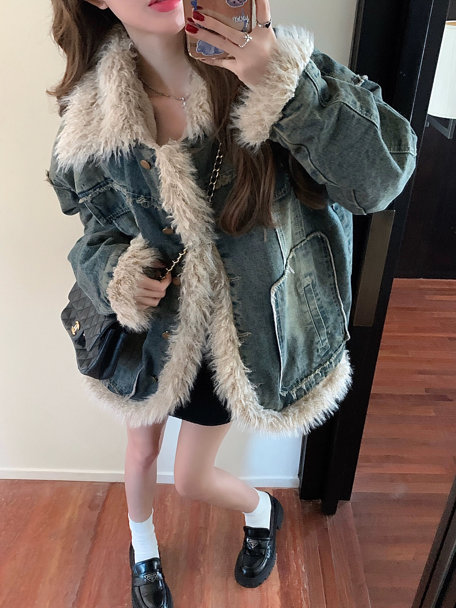 大毛領牛仔外套女加厚冬季新款胖mm顯瘦寬鬆高級感超好看大衣
