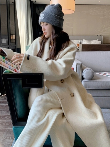 Burned Button 360g Woolen Coat for Women - Autumn/Winter High-End Style, Long Length Loose Fit New Style Windbreaker Outerwear