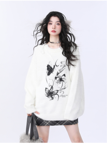 New autumn and winter niche design high-end ink butterfly strap sweater for women