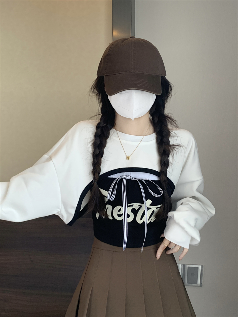 實拍 新款甜酷辣妹衛衣女設計感兩件套上衣
