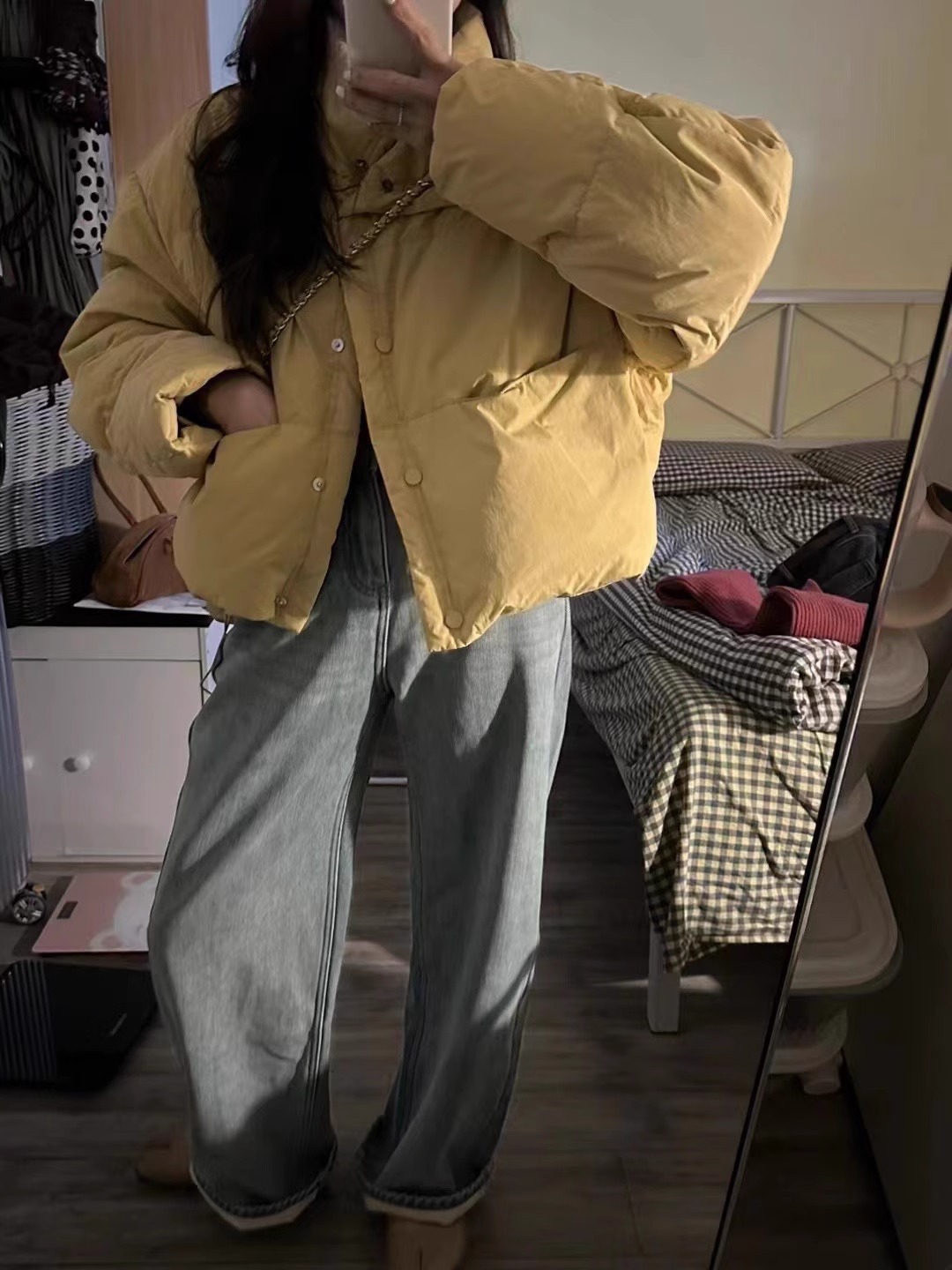 韓代立領短款羽絨服女2023冬季新款加厚90白鴨絨小個子麵包服外套
