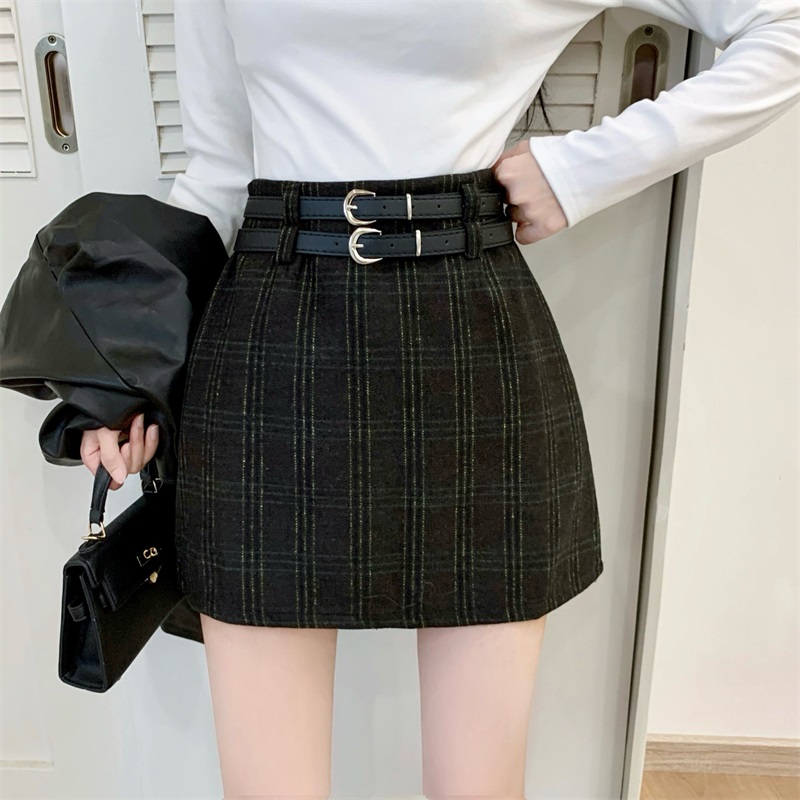 實拍！！加厚復古格子半身裙女韓版新款高腰顯瘦氣質A字短裙
