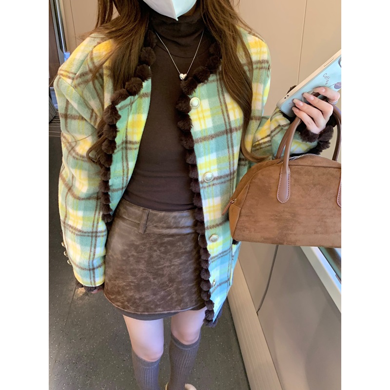 實拍  秋冬氣質款小香風格子時尚夾棉上衣外套