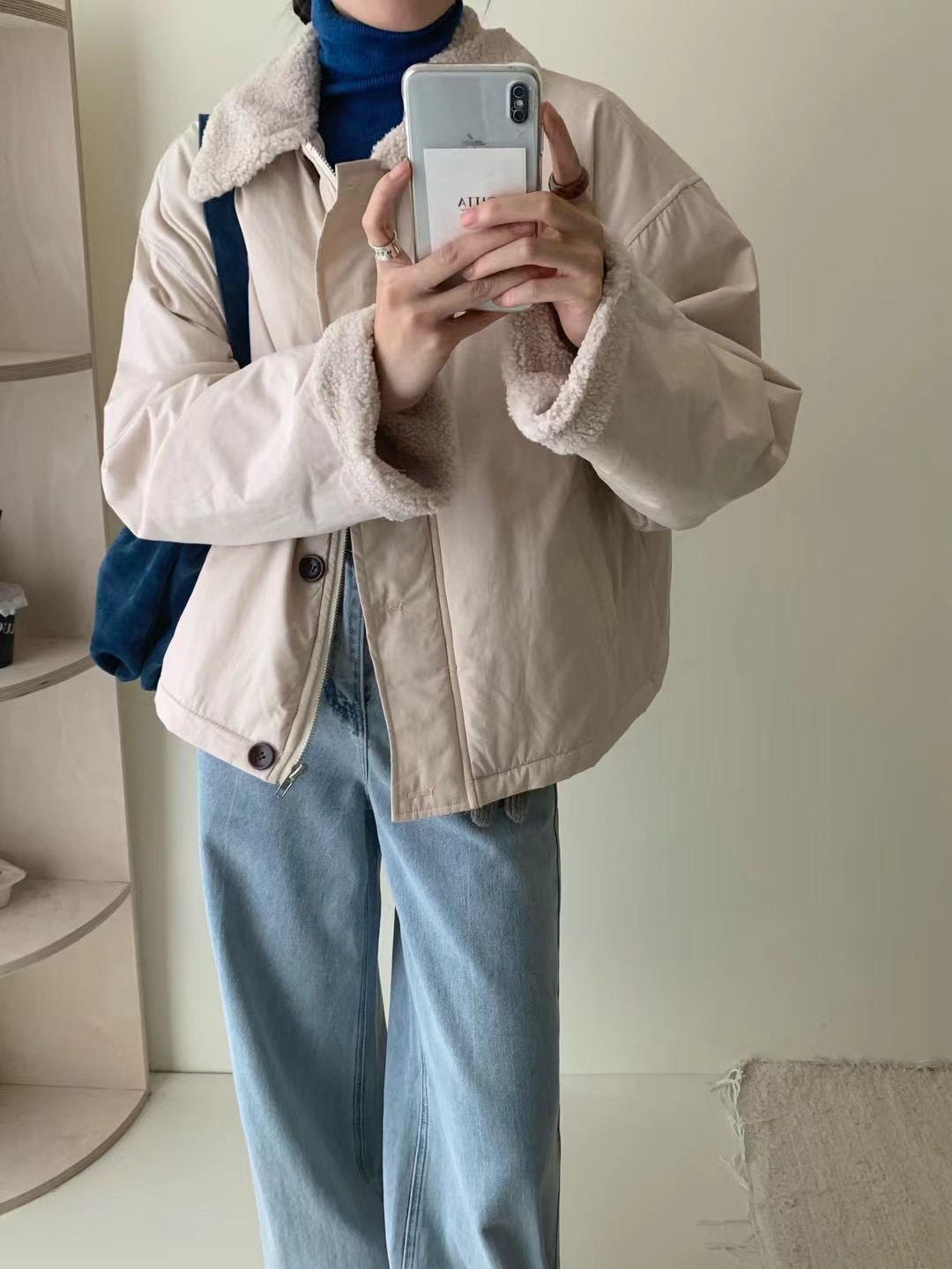實拍～ins韓風翻領羊羔毛工裝棉衣棉服外套