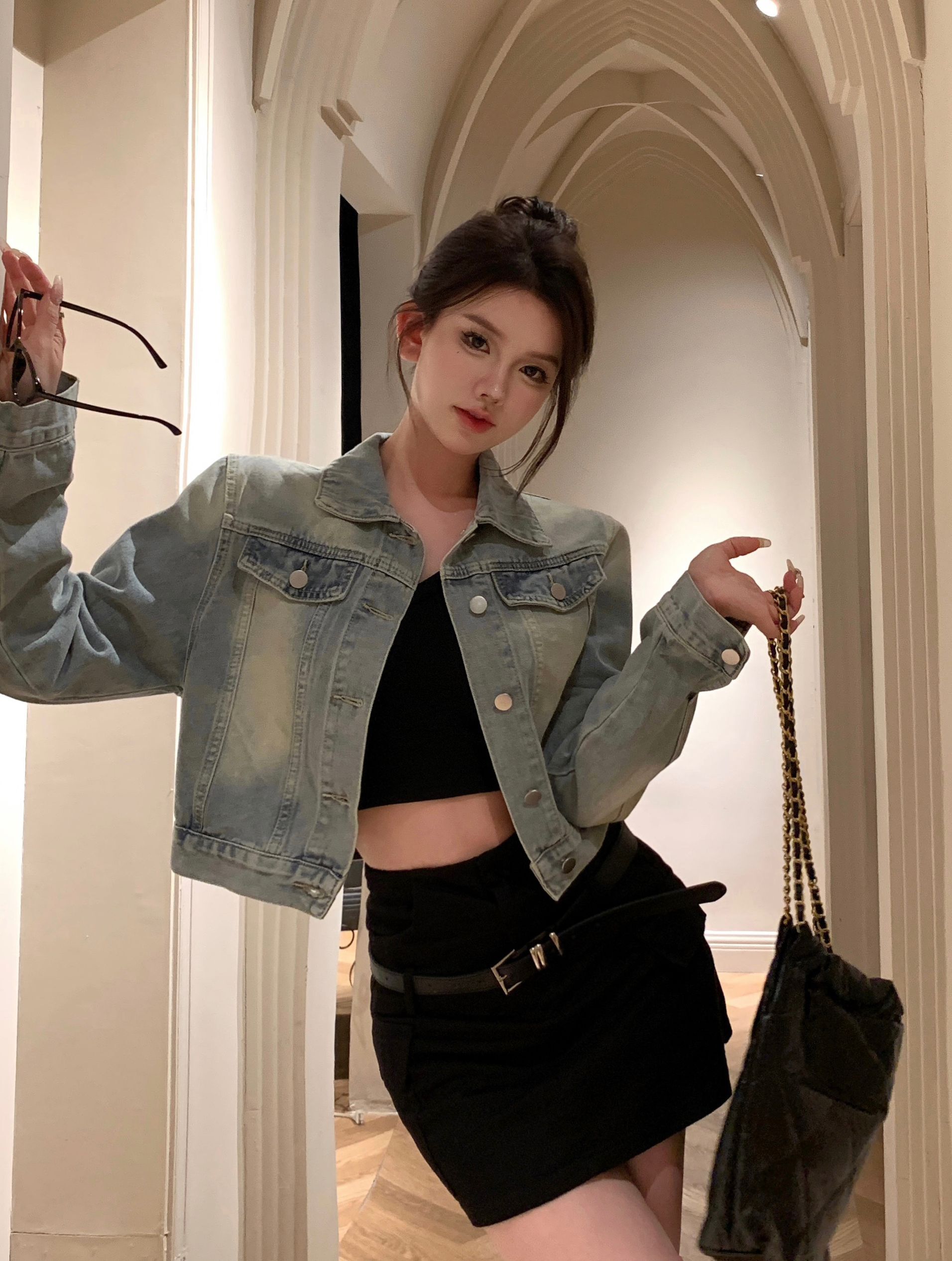 實拍~牛仔短外套韓版寬鬆水洗小個子秋ins復古時尚氣質上衣