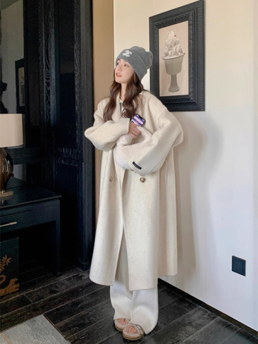 Burned Button 360g Woolen Coat for Women - Autumn/Winter High-End Style, Long Length Loose Fit New Style Windbreaker Outerwear