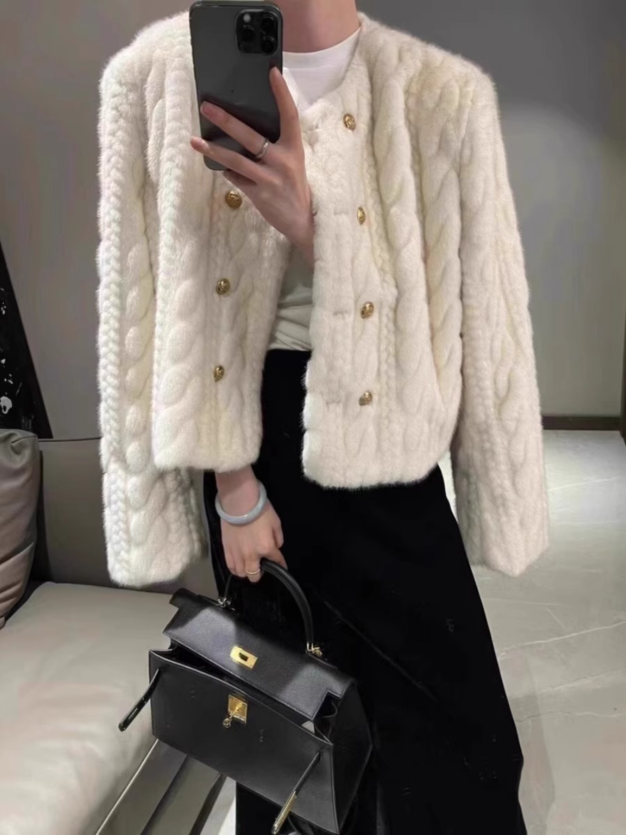 Fur coat for women 2023 autumn and winter new style braided imitation mink hair French style short cardigan top