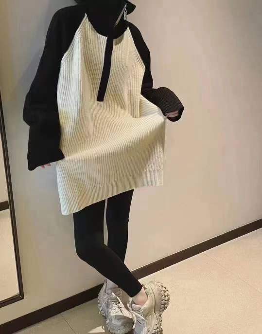 上衣長袖中長款拉鏈寬鬆