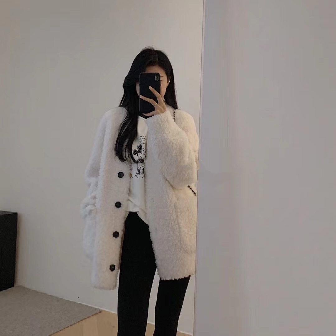 Autumn and winter lazy style jacket for women lamb fur integrated teddy bear 2023 new slim and warm lambswool
