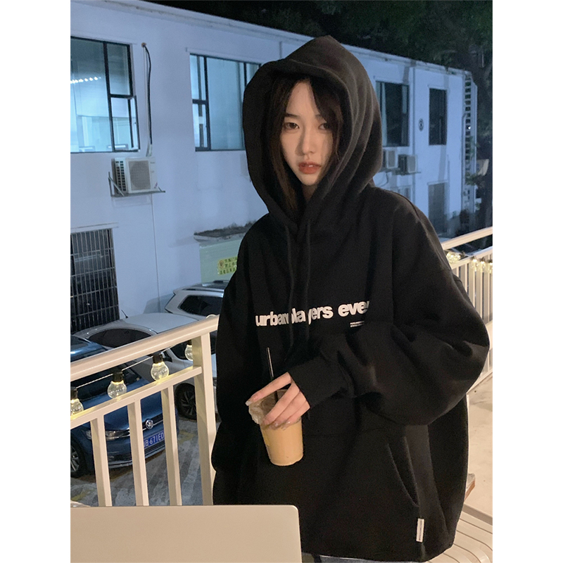 加絨加厚連帽衛衣女秋季韓版2023新款情侶款寬鬆中長款長袖上衣潮
