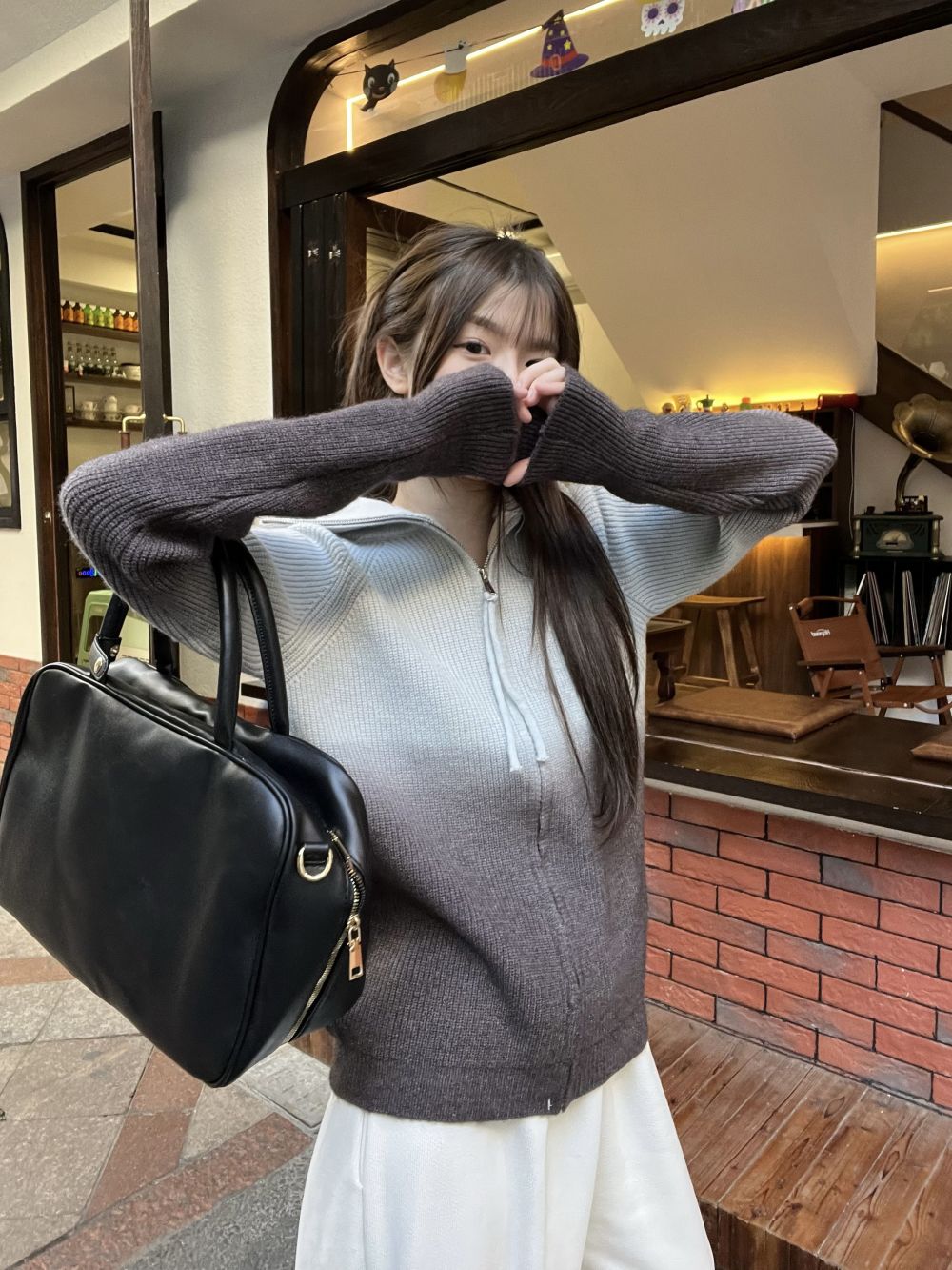 實拍三標齊美拉德半高領復古軟糯毛衣設計感上衣女