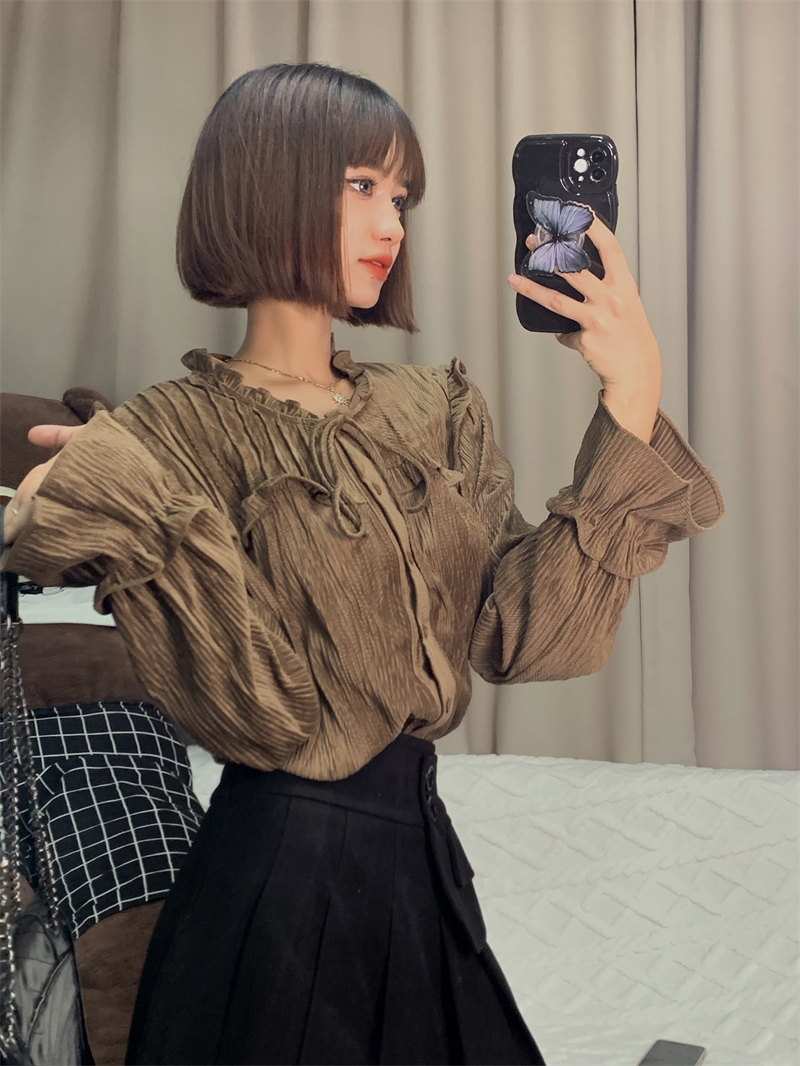 實拍~韓版襯衫女設計感小眾寬鬆襯衣