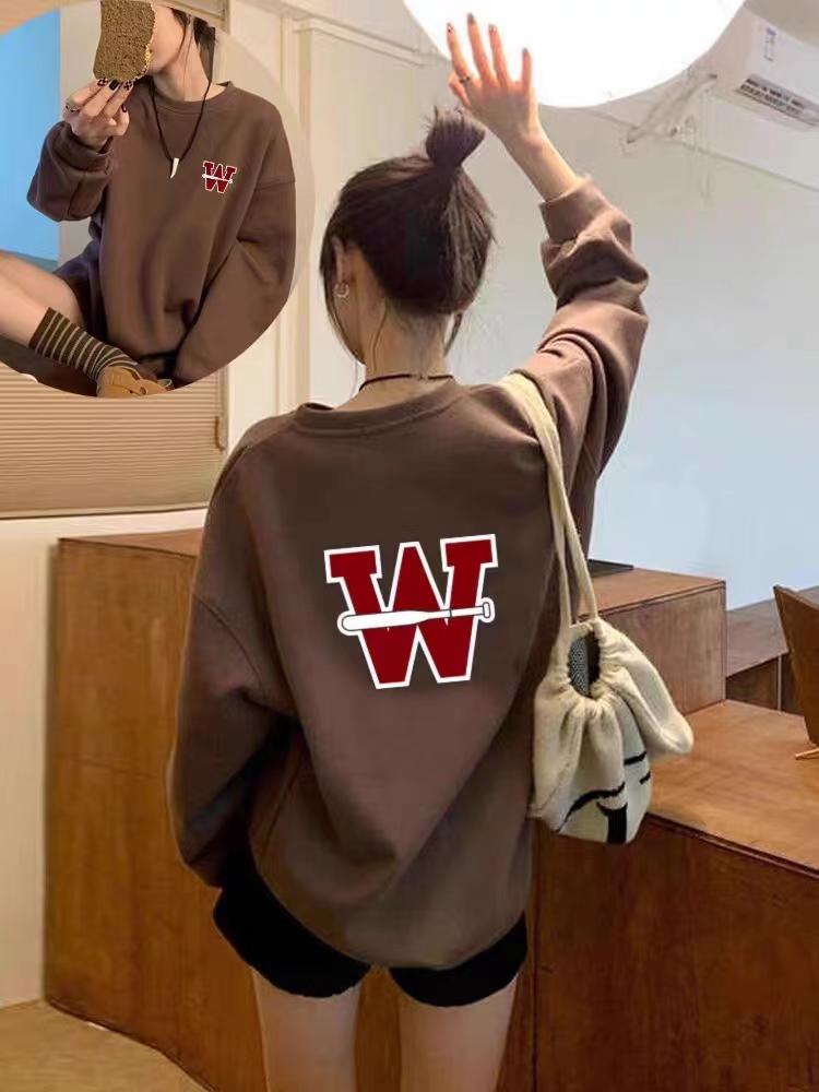 Thin Chinese cotton milk silk plus velvet Chinese cotton silver fox velvet round neck printed sweatshirt for women couple quality