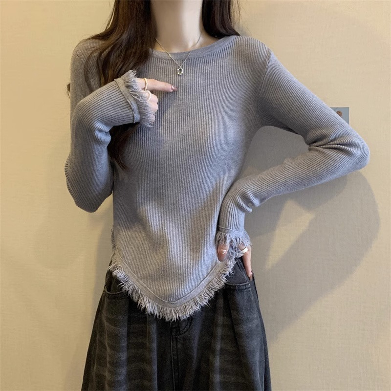 大碼女裝遮肚子不規則長袖打底衫春秋胖妹妹顯瘦正肩百搭別致上衣
