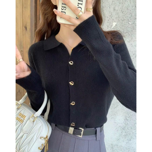 Xiaoxiangfeng inner layering shirt for women  new autumn and winter high-end inner layering Polo lapel knitted sweater cardigan
