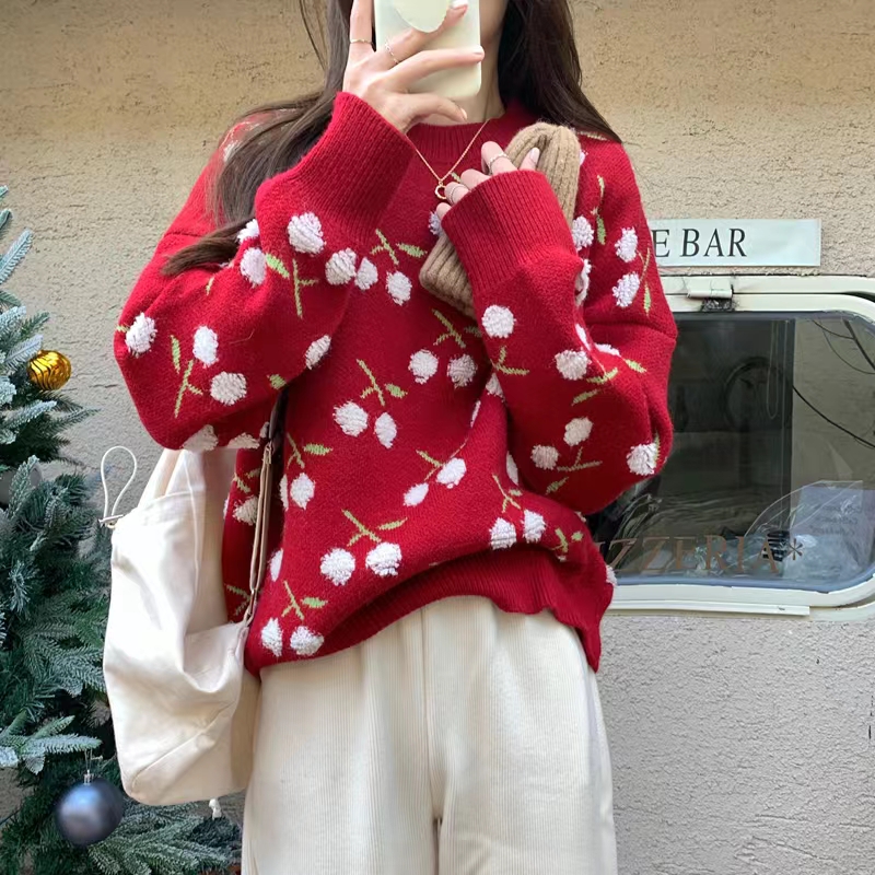 Korean style autumn and winter loose and lazy style thickened sweet little fruit Christmas sweater