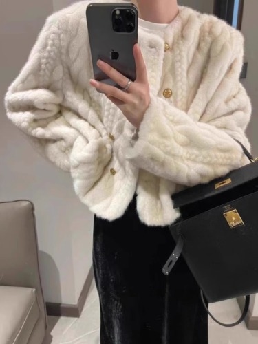 Fur coat for women  autumn and winter new style braided imitation mink hair French style short cardigan top