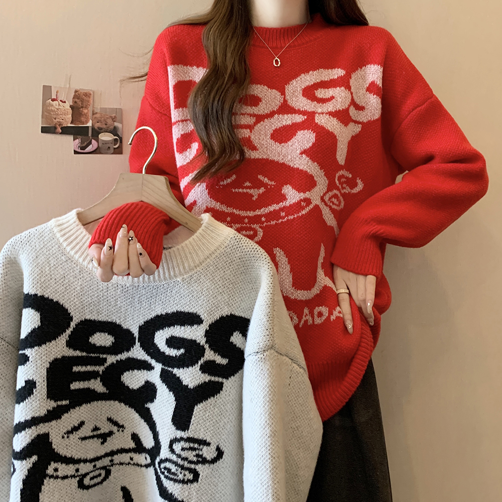 實拍大碼女裝2023秋冬新款新年紅色毛衣胖MM百搭寬鬆針織衫