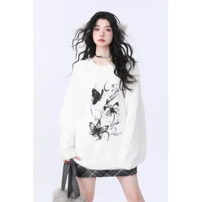 New autumn and winter niche design high-end ink butterfly strap sweater for women